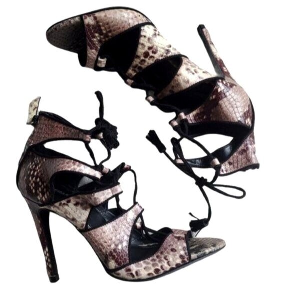 ZARA Women Heels EU 37 6.5 Snakeskin Animal Print Strap Tassel Open Toe Stiletto - Picture 6 of 11